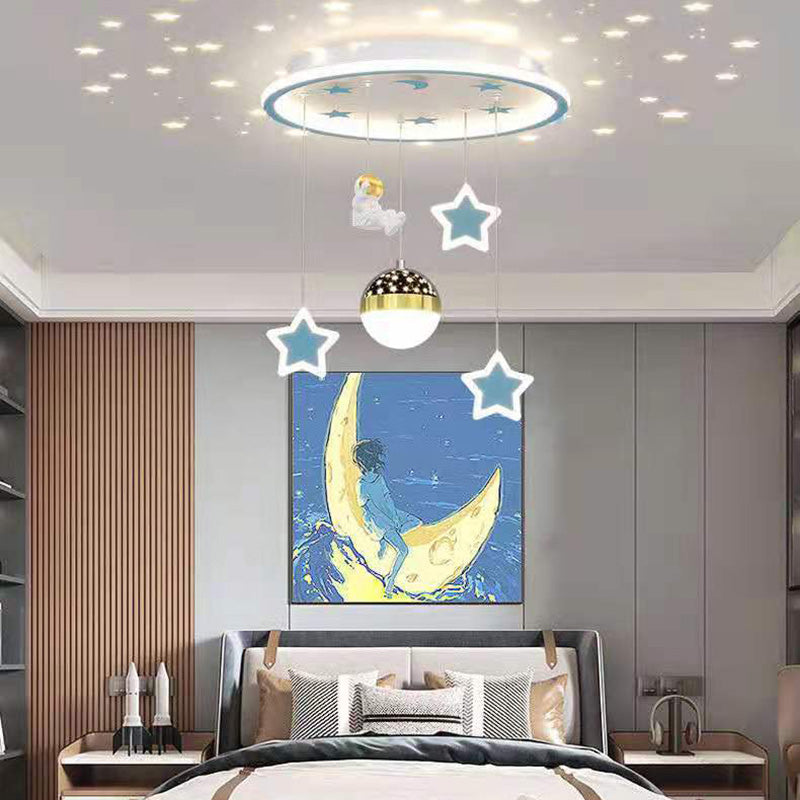 Contemporary Nordic Iron Acrylic Astronaut Star LED Flush Mount Ceiling Light For Living Room