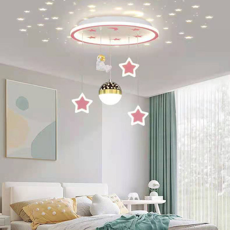 Contemporary Nordic Iron Acrylic Astronaut Star LED Flush Mount Ceiling Light For Living Room