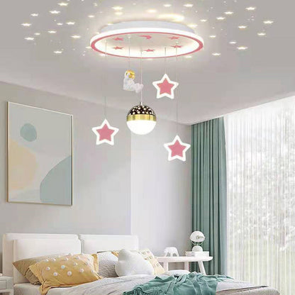 Contemporary Nordic Iron Acrylic Astronaut Star LED Flush Mount Ceiling Light For Living Room