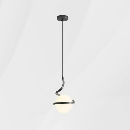 Contemporary Nordic Arc Copper Strip Glass Ball Shade 1-Light Pendant Light For Living Room