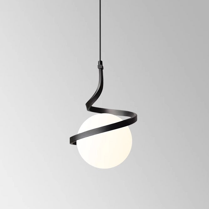 Contemporary Nordic Arc Copper Strip Glass Ball Shade 1-Light Pendant Light For Living Room