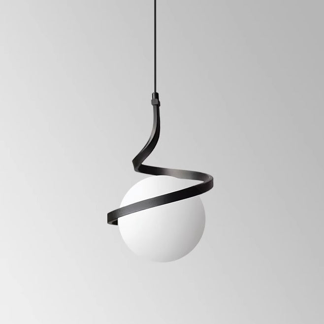 Contemporary Nordic Arc Copper Strip Glass Ball Shade 1-Light Pendant Light For Living Room