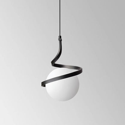 Contemporary Nordic Arc Copper Strip Glass Ball Shade 1-Light Pendant Light For Living Room