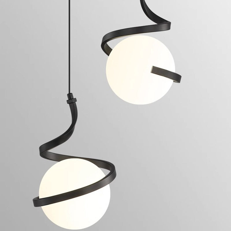 Contemporary Nordic Arc Copper Strip Glass Ball Shade 1-Light Pendant Light For Living Room