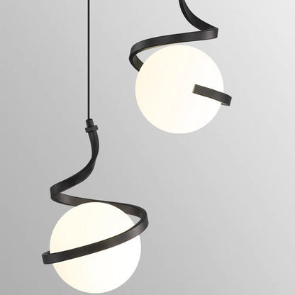 Contemporary Nordic Arc Copper Strip Glass Ball Shade 1-Light Pendant Light For Living Room