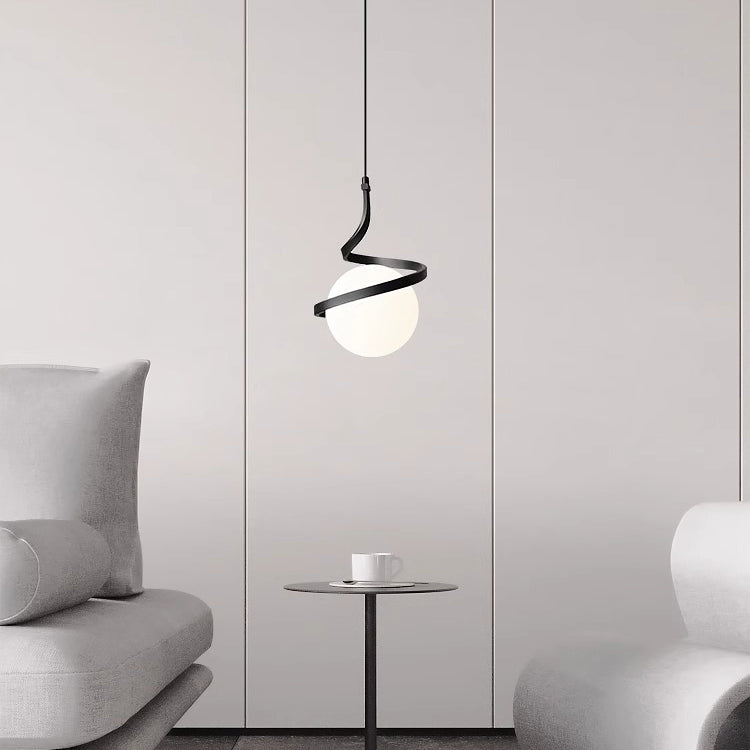 Contemporary Nordic Arc Copper Strip Glass Ball Shade 1-Light Pendant Light For Living Room