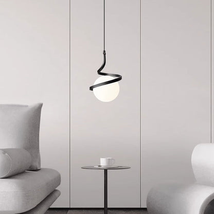 Contemporary Nordic Arc Copper Strip Glass Ball Shade 1-Light Pendant Light For Living Room