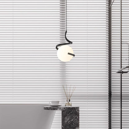Contemporary Nordic Arc Copper Strip Glass Ball Shade 1-Light Pendant Light For Living Room