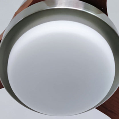 現代風レトロ丸型ガラスシェード、無垢材ファンブレード、LEDダウンロッドシーリングファンライト（寝室用）