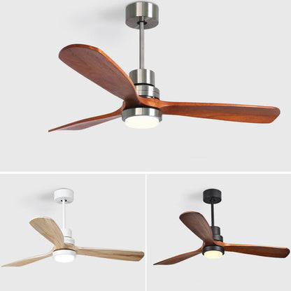 現代風レトロ丸型ガラスシェード、無垢材ファンブレード、LEDダウンロッドシーリングファンライト（寝室用）