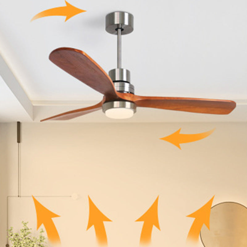 現代風レトロ丸型ガラスシェード、無垢材ファンブレード、LEDダウンロッドシーリングファンライト（寝室用）