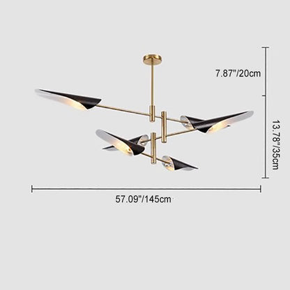 Contemporary Luxury Iron Curved Shade Golden Finish Frame 6-Light Chandelier For Living Room