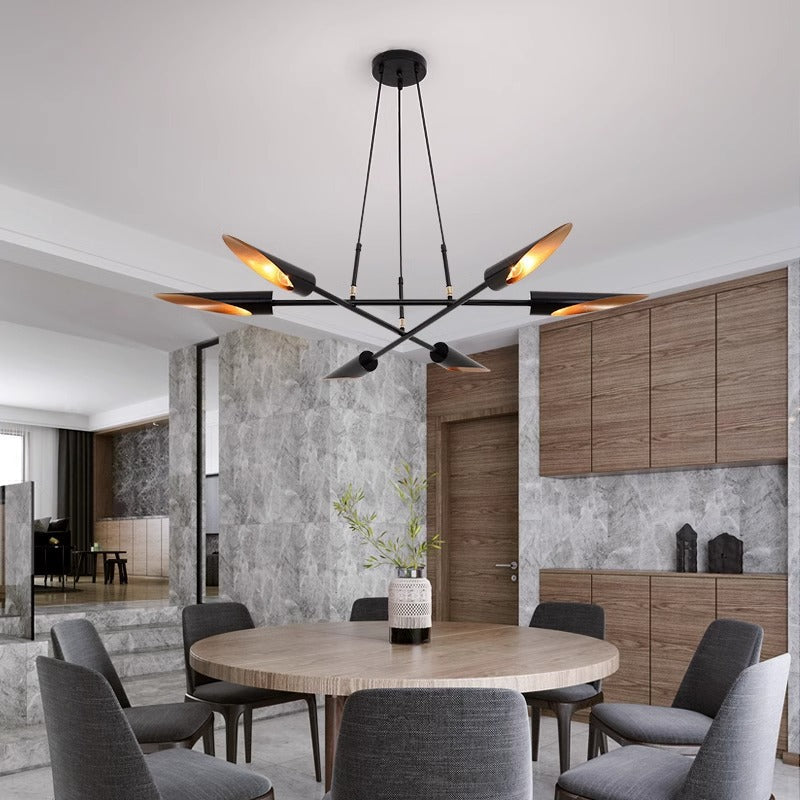 Contemporary Luxury Iron Curved Shade Golden Finish Frame 6-Light Chandelier For Living Room