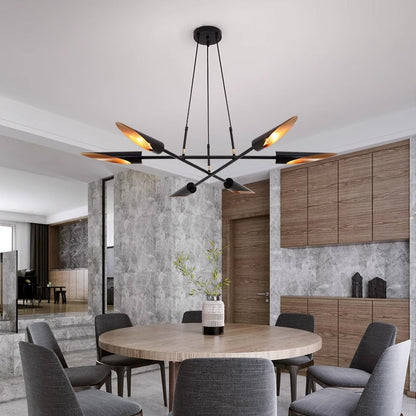 Contemporary Luxury Iron Curved Shade Golden Finish Frame 6-Light Chandelier For Living Room
