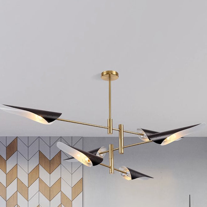 Contemporary Luxury Iron Curved Shade Golden Finish Frame 6-Light Chandelier For Living Room