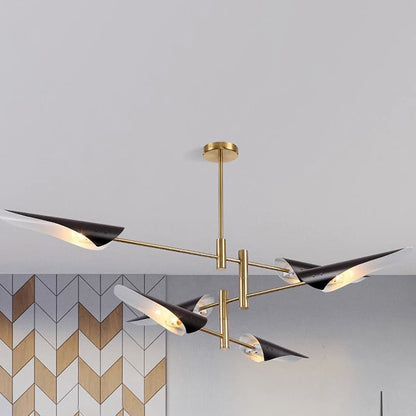 Contemporary Luxury Iron Curved Shade Golden Finish Frame 6-Light Chandelier For Living Room