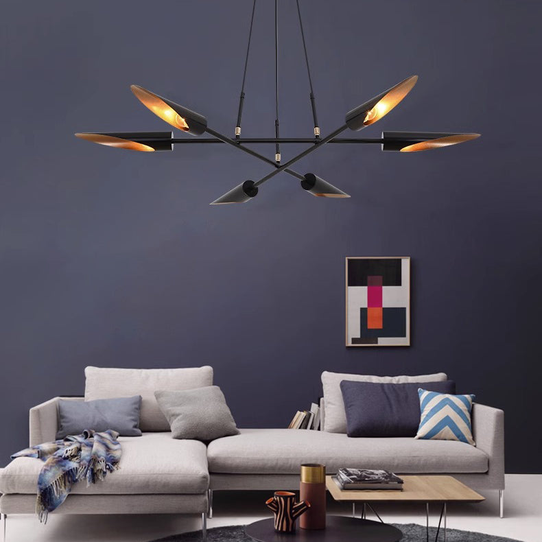 Contemporary Luxury Iron Curved Shade Golden Finish Frame 6-Light Chandelier For Living Room
