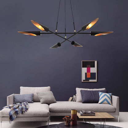 Contemporary Luxury Iron Curved Shade Golden Finish Frame 6-Light Chandelier For Living Room