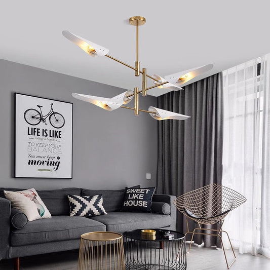 Contemporary Luxury Iron Curved Shade Golden Finish Frame 6-Light Chandelier For Living Room
