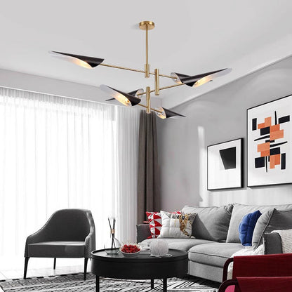Contemporary Luxury Iron Curved Shade Golden Finish Frame 6-Light Chandelier For Living Room