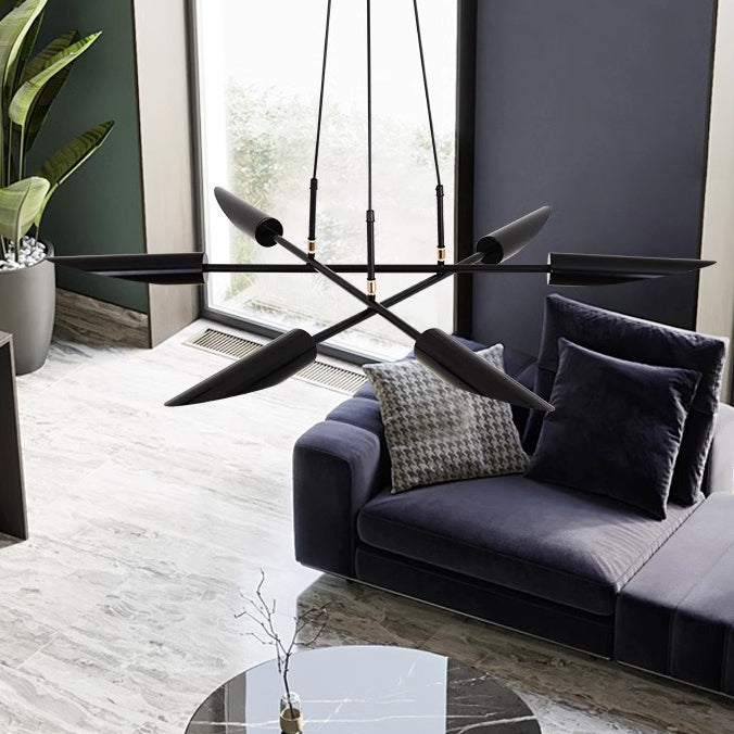 Contemporary Luxury Iron Curved Shade Golden Finish Frame 6-Light Chandelier For Living Room