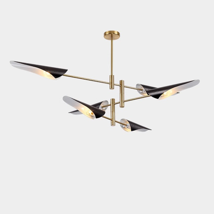 Contemporary Luxury Iron Curved Shade Golden Finish Frame 6-Light Chandelier For Living Room