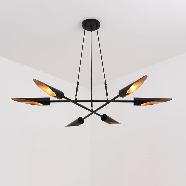 Contemporary Luxury Iron Curved Shade Golden Finish Frame 6-Light Chandelier For Living Room