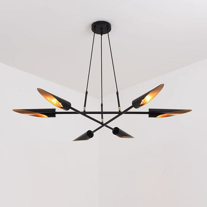 Contemporary Luxury Iron Curved Shade Golden Finish Frame 6-Light Chandelier For Living Room