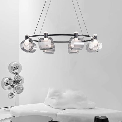 Contemporary Nordic Copper Geometric Circle Acrylic Shade LED Chandelier For Dining Room