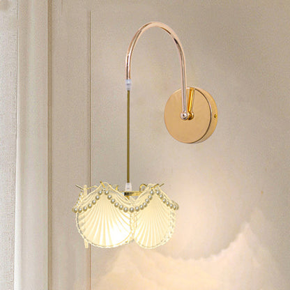 Modern Luxury Shell Feather Glass Shade 1-Light Wall Sconce Lamp For Bedroom