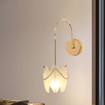 Modern Luxury Shell Feather Glass Shade 1-Light Wall Sconce Lamp For Bedroom