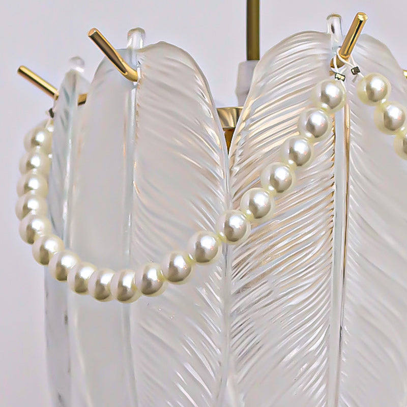 Modern Luxury Shell Feather Glass Shade 1-Light Wall Sconce Lamp For Bedroom