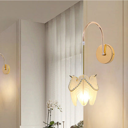 Modern Luxury Shell Feather Glass Shade 1-Light Wall Sconce Lamp For Bedroom
