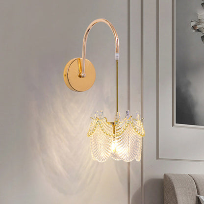 Modern Luxury Shell Feather Glass Shade 1-Light Wall Sconce Lamp For Bedroom