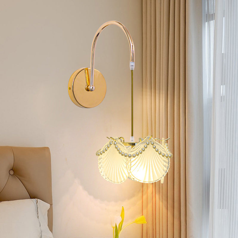 Modern Luxury Shell Feather Glass Shade 1-Light Wall Sconce Lamp For Bedroom