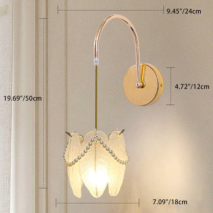 Modern Luxury Shell Feather Glass Shade 1-Light Wall Sconce Lamp For Bedroom