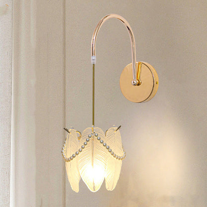 Modern Luxury Shell Feather Glass Shade 1-Light Wall Sconce Lamp For Bedroom