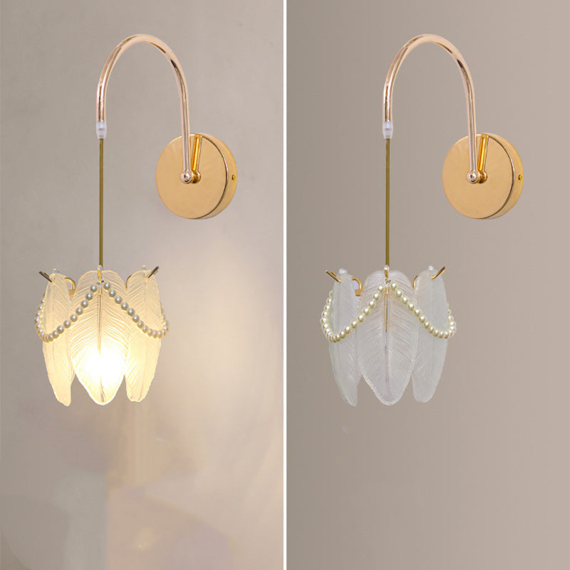 Modern Luxury Shell Feather Glass Shade 1-Light Wall Sconce Lamp For Bedroom