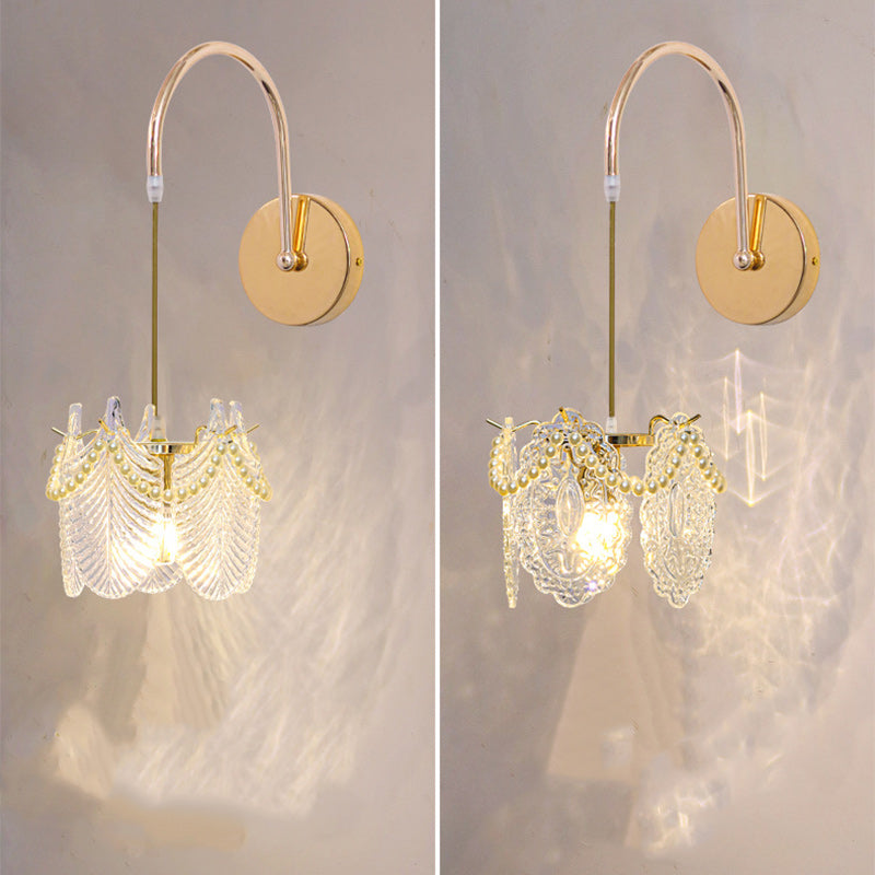 Modern Luxury Shell Feather Glass Shade 1-Light Wall Sconce Lamp For Bedroom