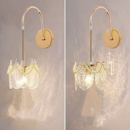 Modern Luxury Shell Feather Glass Shade 1-Light Wall Sconce Lamp For Bedroom
