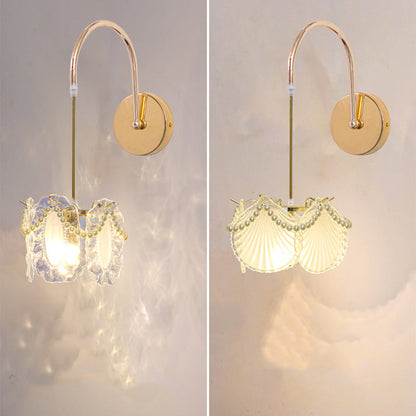 Modern Luxury Shell Feather Glass Shade 1-Light Wall Sconce Lamp For Bedroom