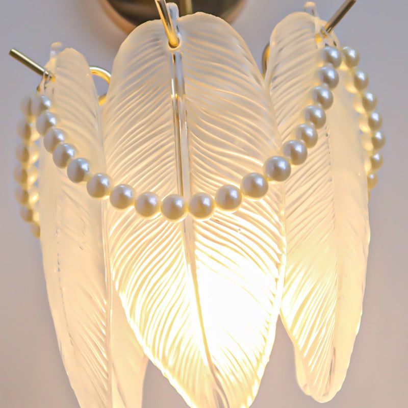 Modern Luxury Shell Feather Glass Shade 1-Light Wall Sconce Lamp For Bedroom