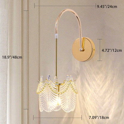 Modern Luxury Shell Feather Glass Shade 1-Light Wall Sconce Lamp For Bedroom