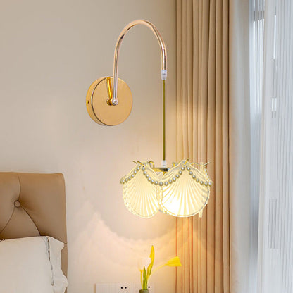 Modern Luxury Shell Feather Glass Shade 1-Light Wall Sconce Lamp For Bedroom