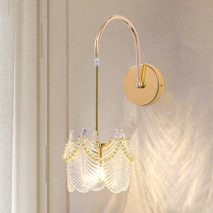 Modern Luxury Shell Feather Glass Shade 1-Light Wall Sconce Lamp For Bedroom