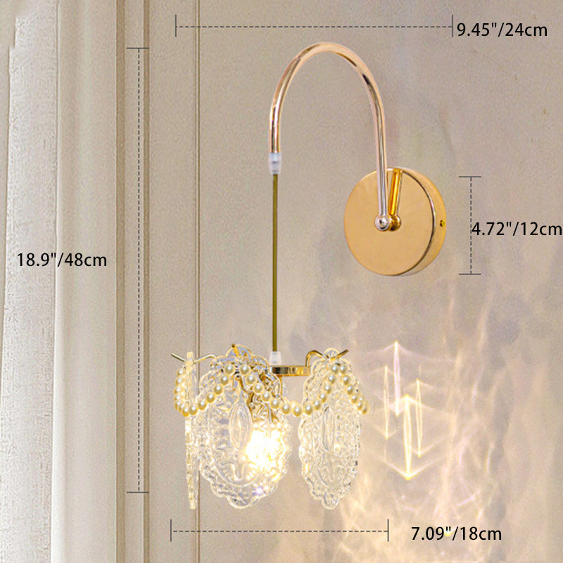Modern Luxury Shell Feather Glass Shade 1-Light Wall Sconce Lamp For Bedroom