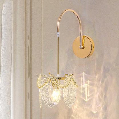 Modern Luxury Shell Feather Glass Shade 1-Light Wall Sconce Lamp For Bedroom