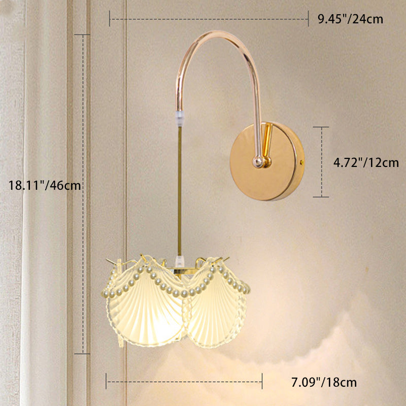 Modern Luxury Shell Feather Glass Shade 1-Light Wall Sconce Lamp For Bedroom