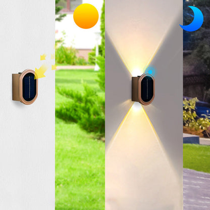 Contemporary Industrial Plastic Oval Up And Down Illuminated LED Solar Outdoor Wall Sconce Lamp For Garden