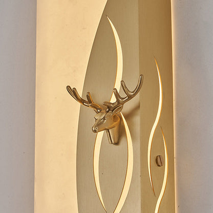 Traditional Chinese Copper Frame Marble Shade Rectangle LED Wall Sconce Lamp For Living Room